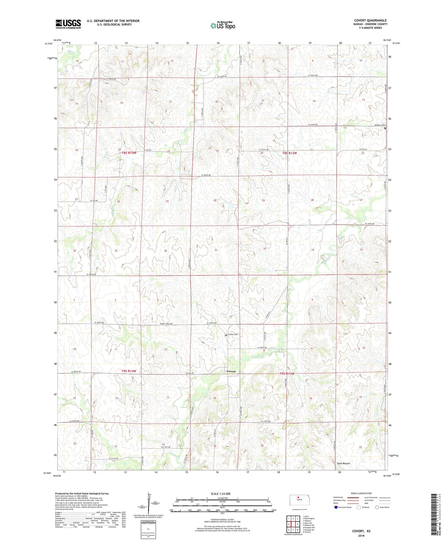 Covert Kansas US Topo Map Image