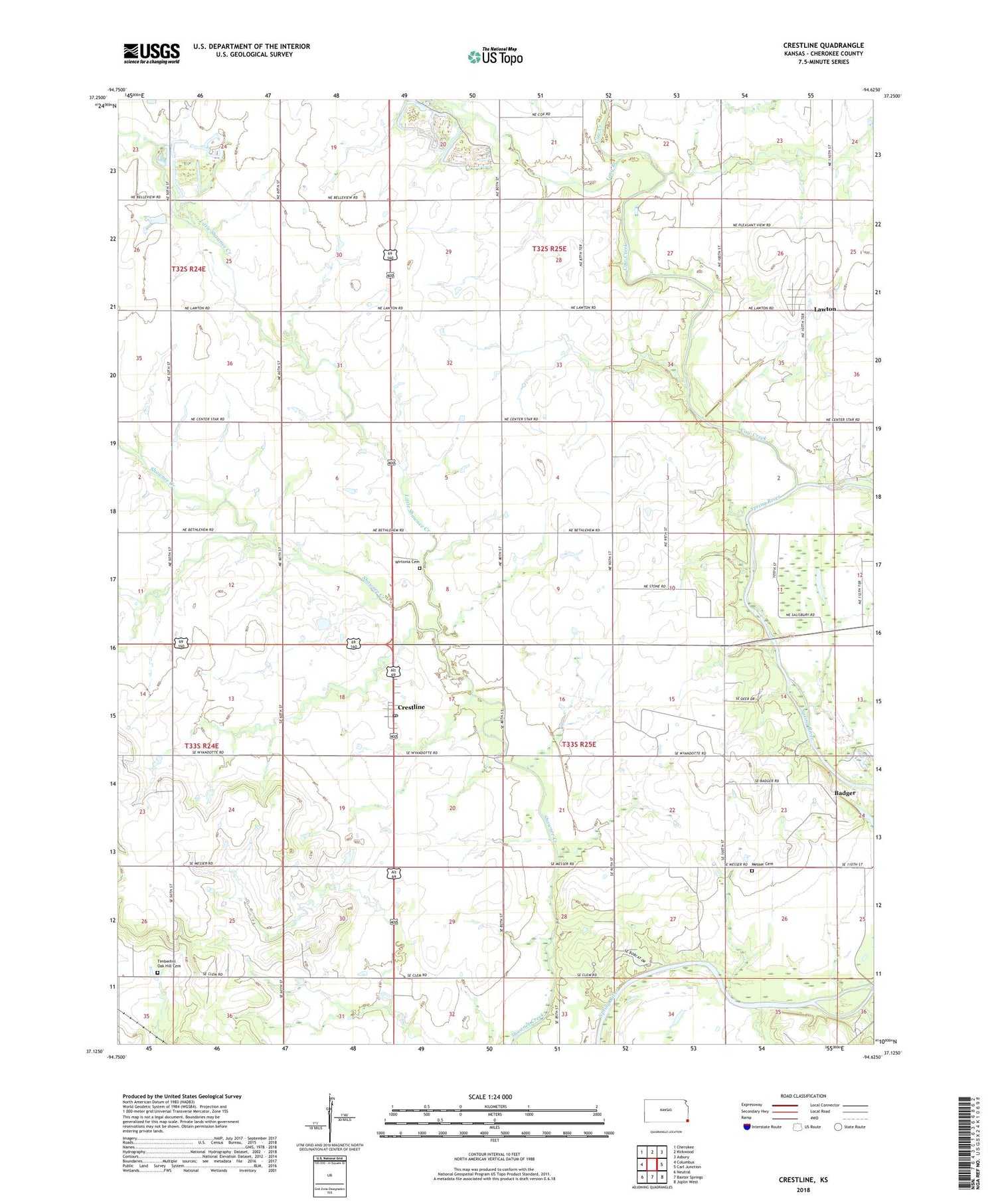 Crestline Kansas US Topo Map Image