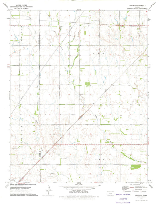Classic USGS Crisfield Kansas 7.5'x7.5' Topo Map Image
