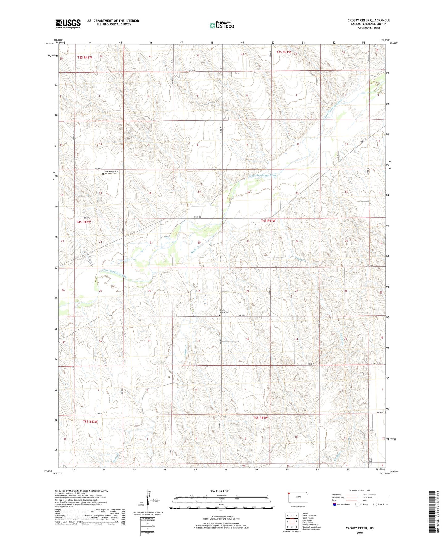 Crosby Creek Kansas US Topo Map Image