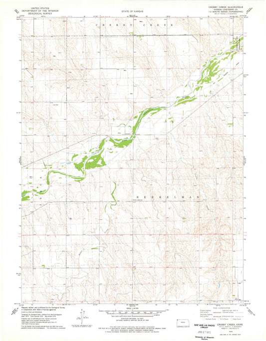 Classic USGS Crosby Creek Kansas 7.5'x7.5' Topo Map Image