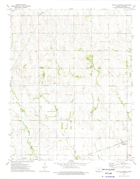 Classic USGS Crystal Springs Kansas 7.5'x7.5' Topo Map Image