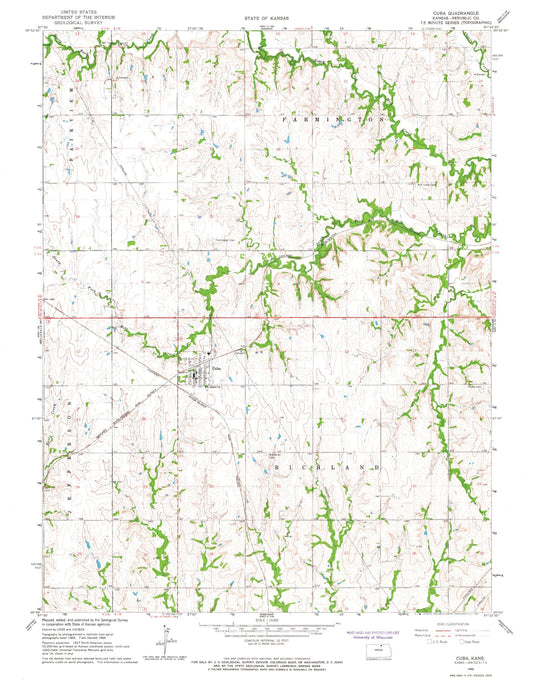Classic USGS Cuba Kansas 7.5'x7.5' Topo Map Image