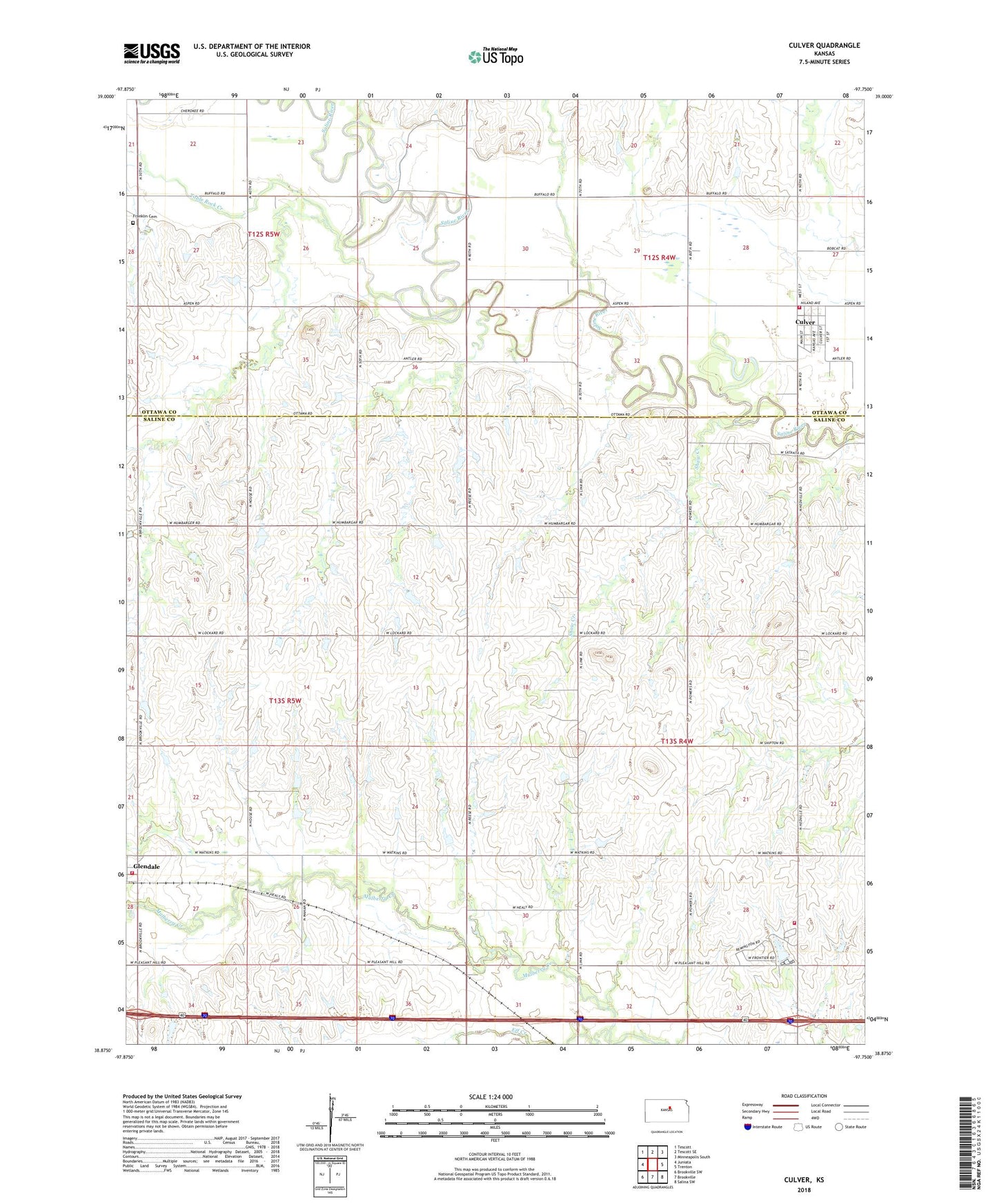 Culver Kansas US Topo Map Image