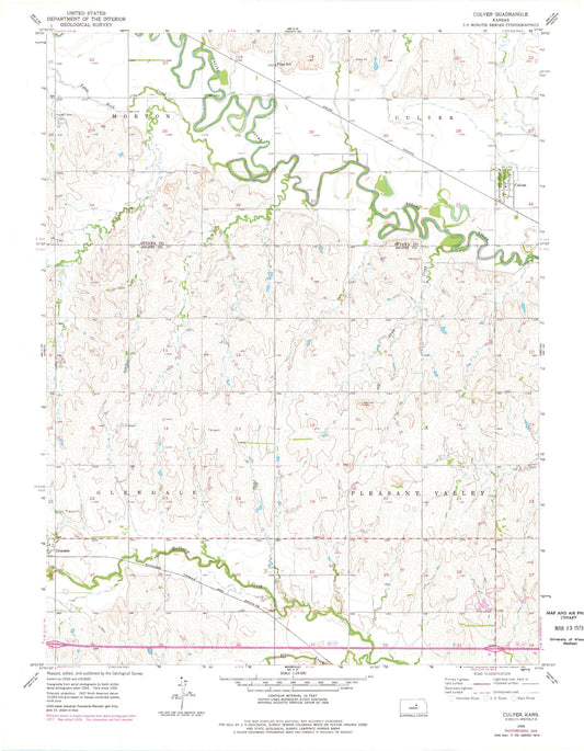 Classic USGS Culver Kansas 7.5'x7.5' Topo Map Image