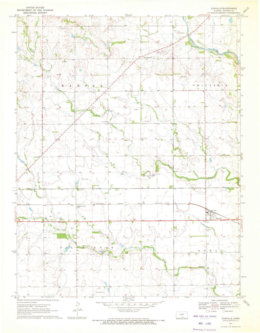 Classic USGS Danville Kansas 7.5'x7.5' Topo Map Image