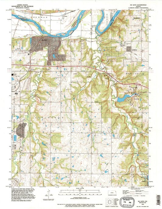 Classic USGS De Soto Kansas 7.5'x7.5' Topo Map Image