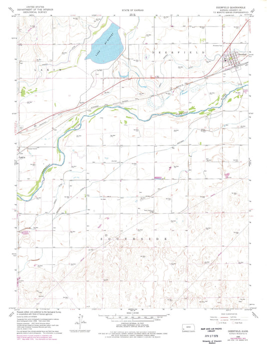 Classic USGS Deerfield Kansas 7.5'x7.5' Topo Map Image