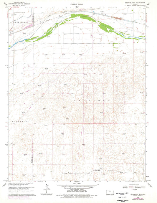 Classic USGS Deerfield NE Kansas 7.5'x7.5' Topo Map Image