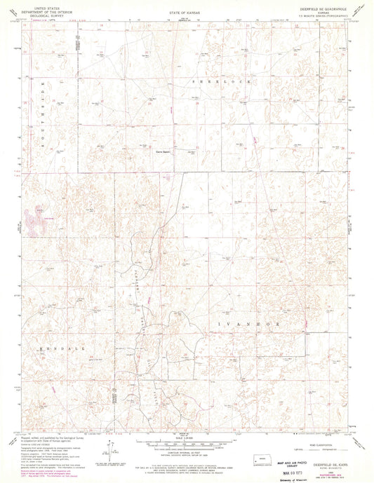 Classic USGS Deerfield SE Kansas 7.5'x7.5' Topo Map Image