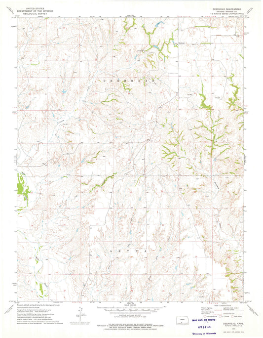 Classic USGS Deerhead Kansas 7.5'x7.5' Topo Map Image
