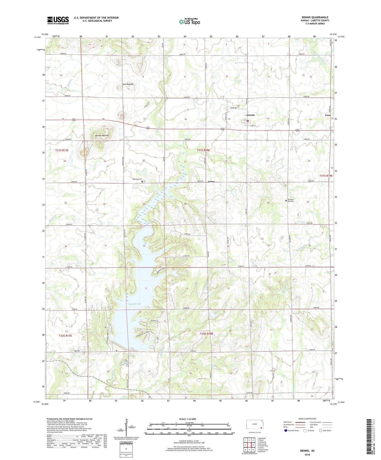 Dennis Kansas US Topo Map Image