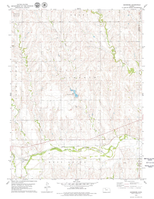 Classic USGS Densmore Kansas 7.5'x7.5' Topo Map Image