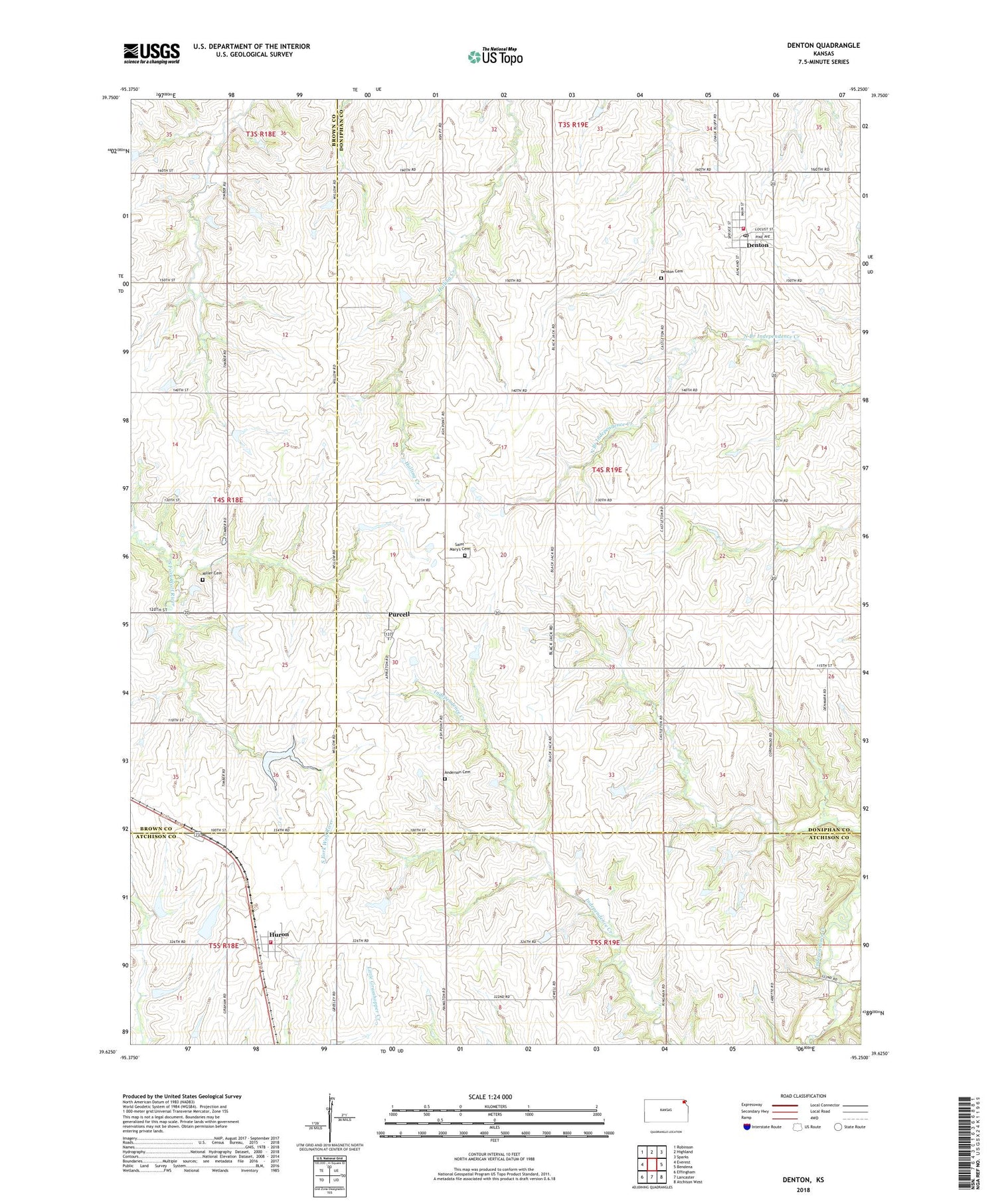 Denton Kansas US Topo Map Image