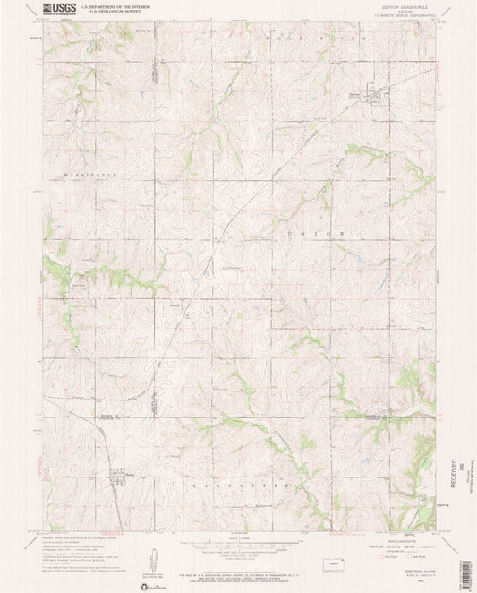 Classic USGS Denton Kansas 7.5'x7.5' Topo Map Image