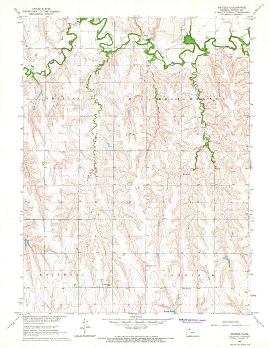 Classic USGS Devizes Kansas 7.5'x7.5' Topo Map Image