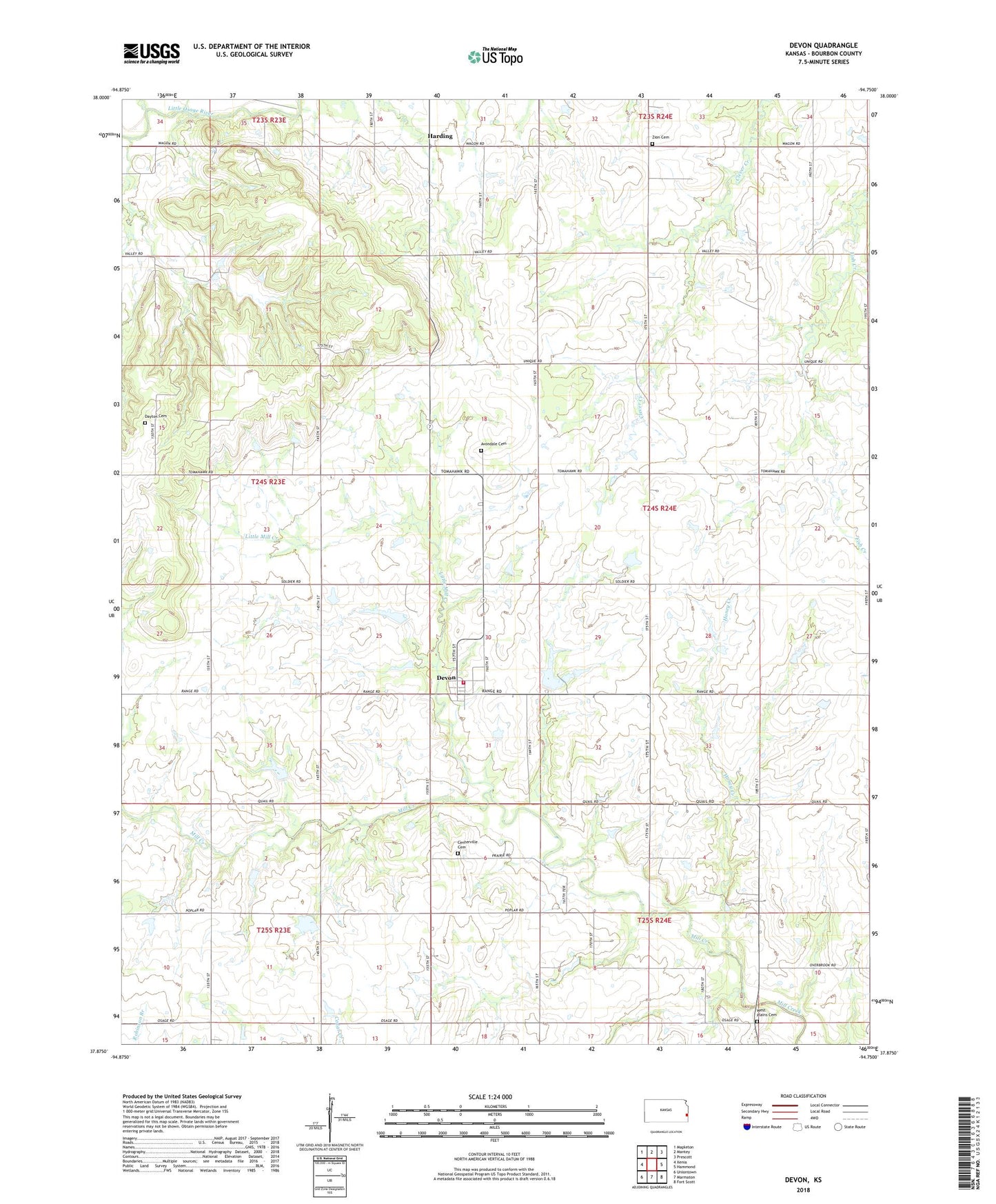 Devon Kansas US Topo Map Image