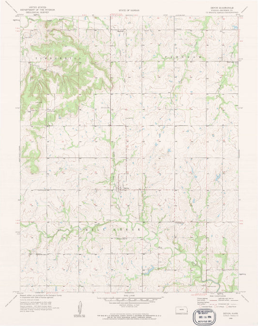 Classic USGS Devon Kansas 7.5'x7.5' Topo Map Image