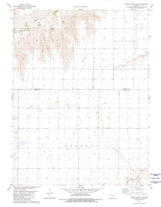 Classic USGS Dewey Ranch SE Kansas 7.5'x7.5' Topo Map Image