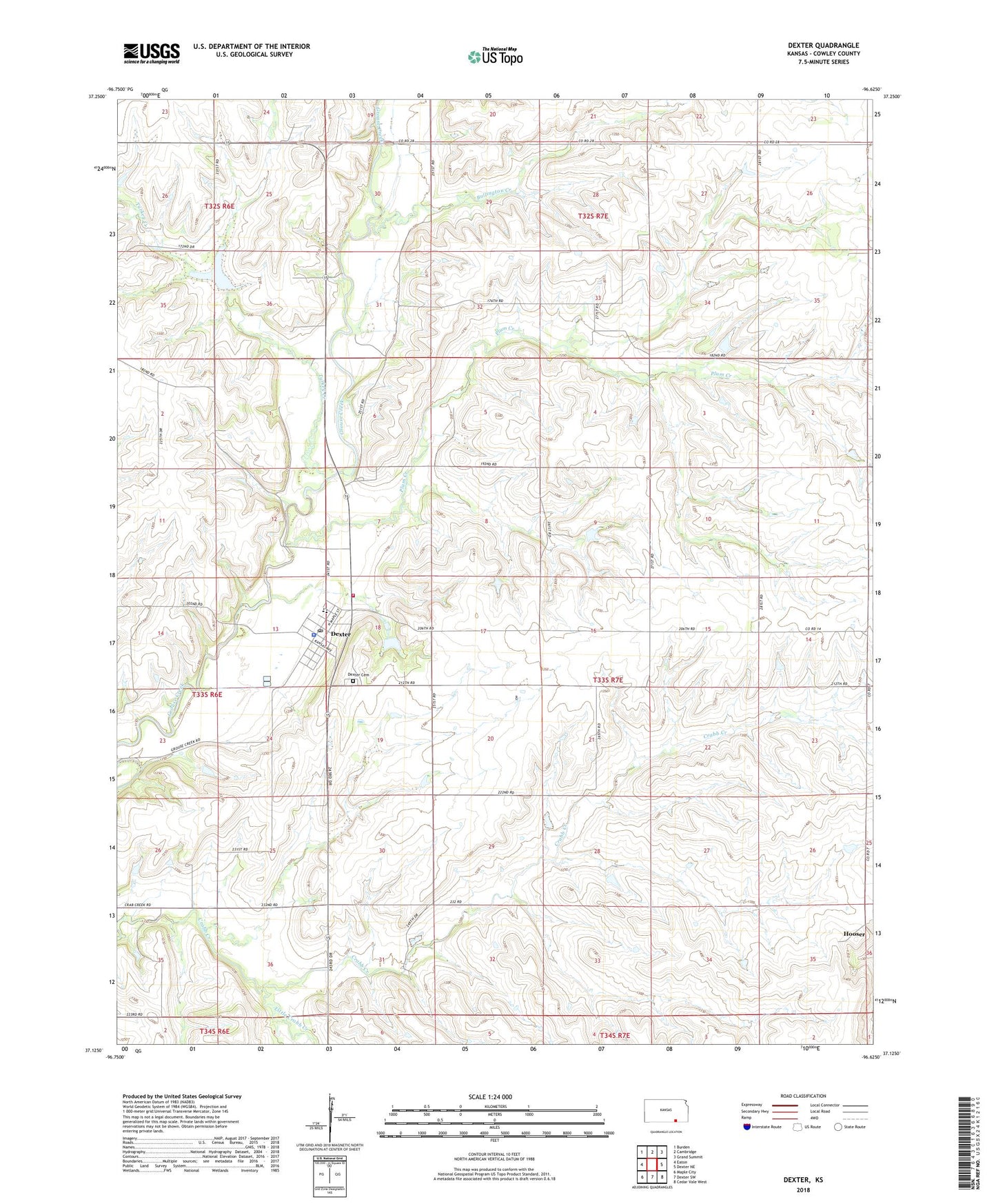 Dexter Kansas US Topo Map Image