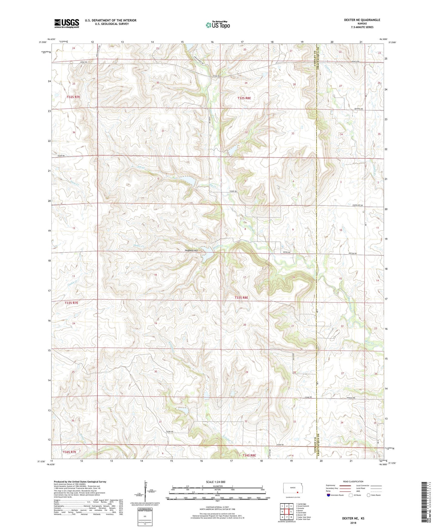 Dexter NE Kansas US Topo Map Image