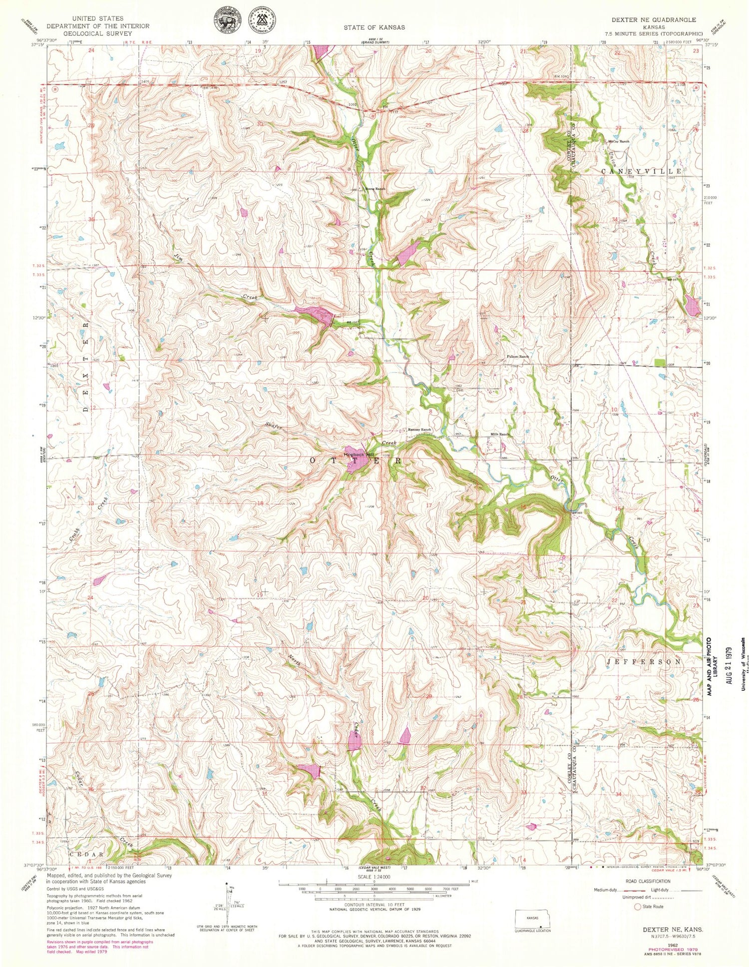 Classic USGS Dexter NE Kansas 7.5'x7.5' Topo Map Image