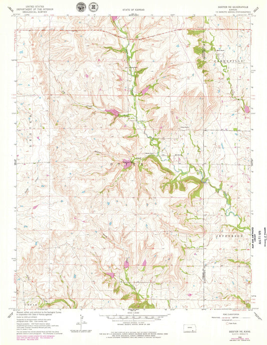 Classic USGS Dexter NE Kansas 7.5'x7.5' Topo Map Image