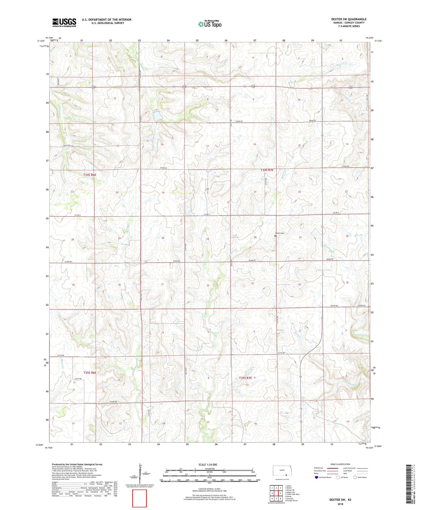 Dexter SW Kansas US Topo Map Image