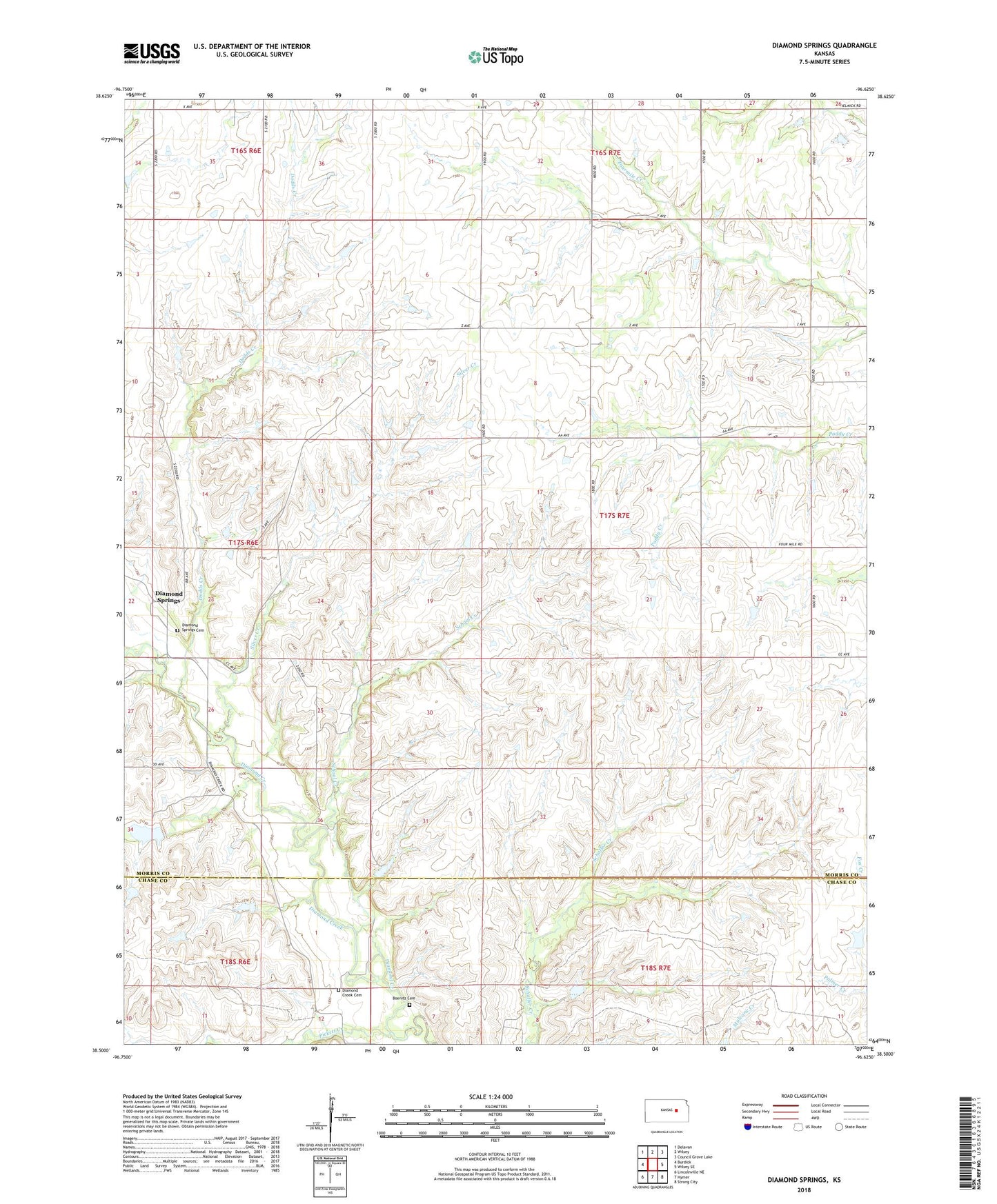 Diamond Springs Kansas US Topo Map Image