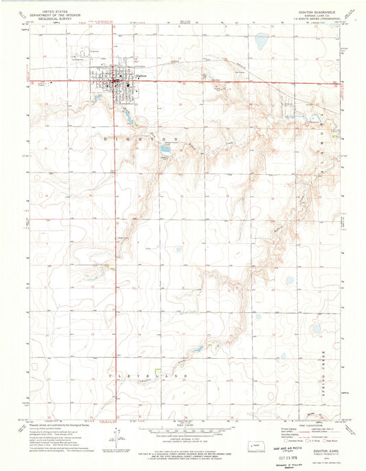 Classic USGS Dighton Kansas 7.5'x7.5' Topo Map Image