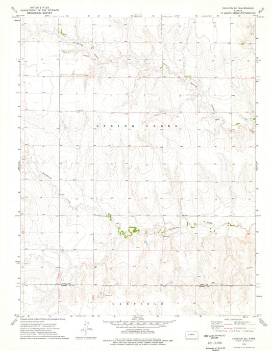 Classic USGS Dighton SE Kansas 7.5'x7.5' Topo Map Image