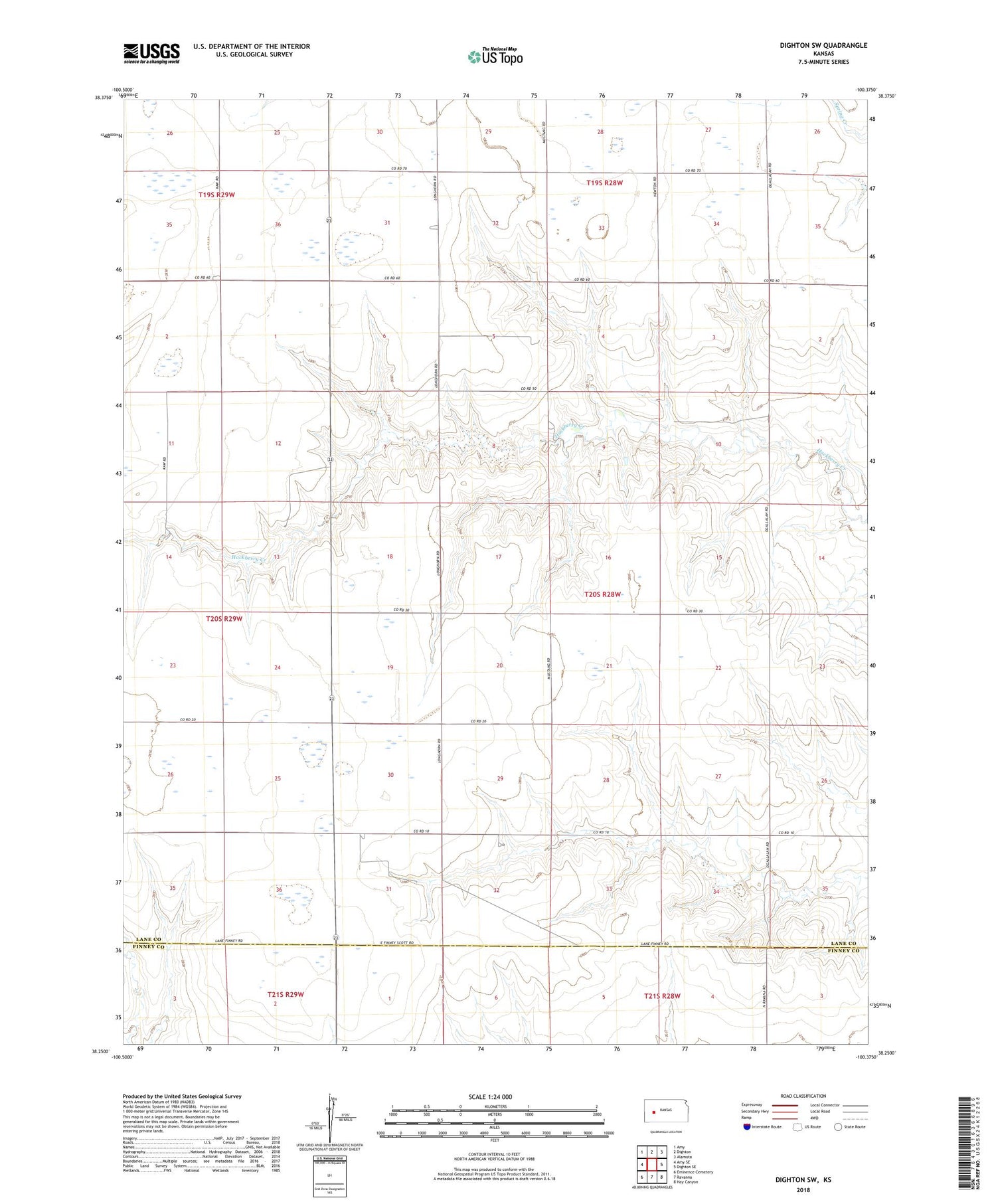 Dighton SW Kansas US Topo Map Image