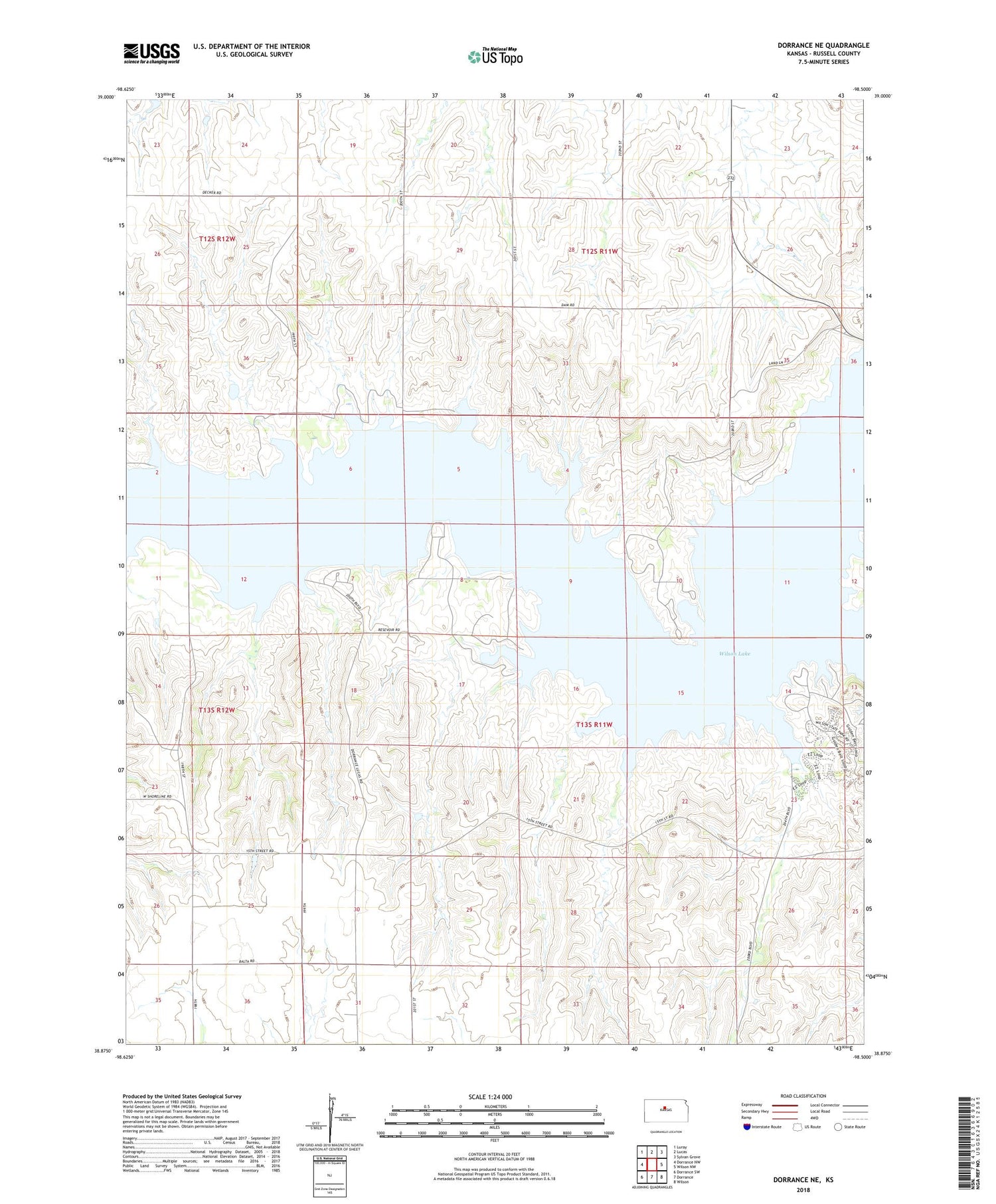 Dorrance NE Kansas US Topo Map Image