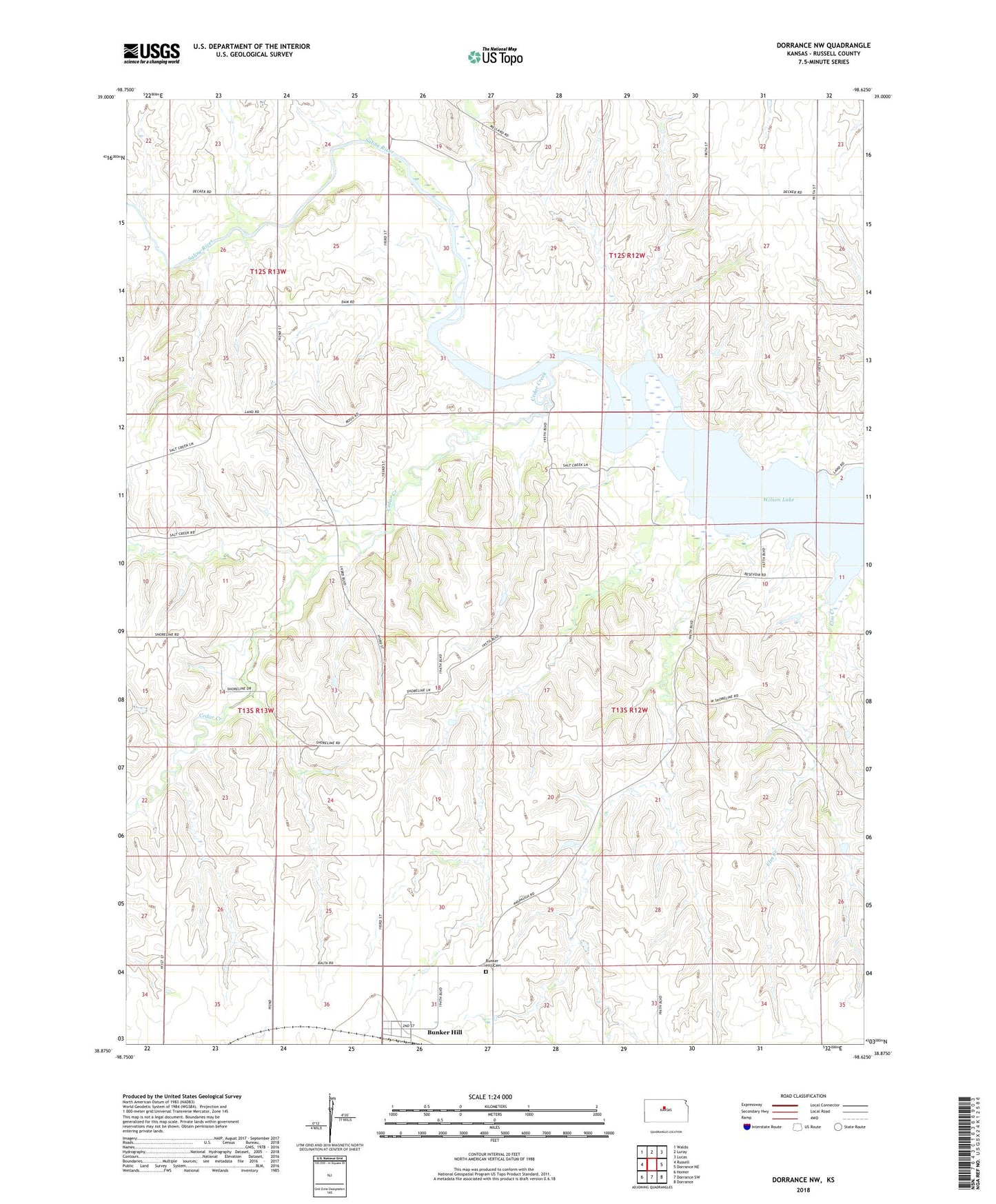 Dorrance NW Kansas US Topo Map Image
