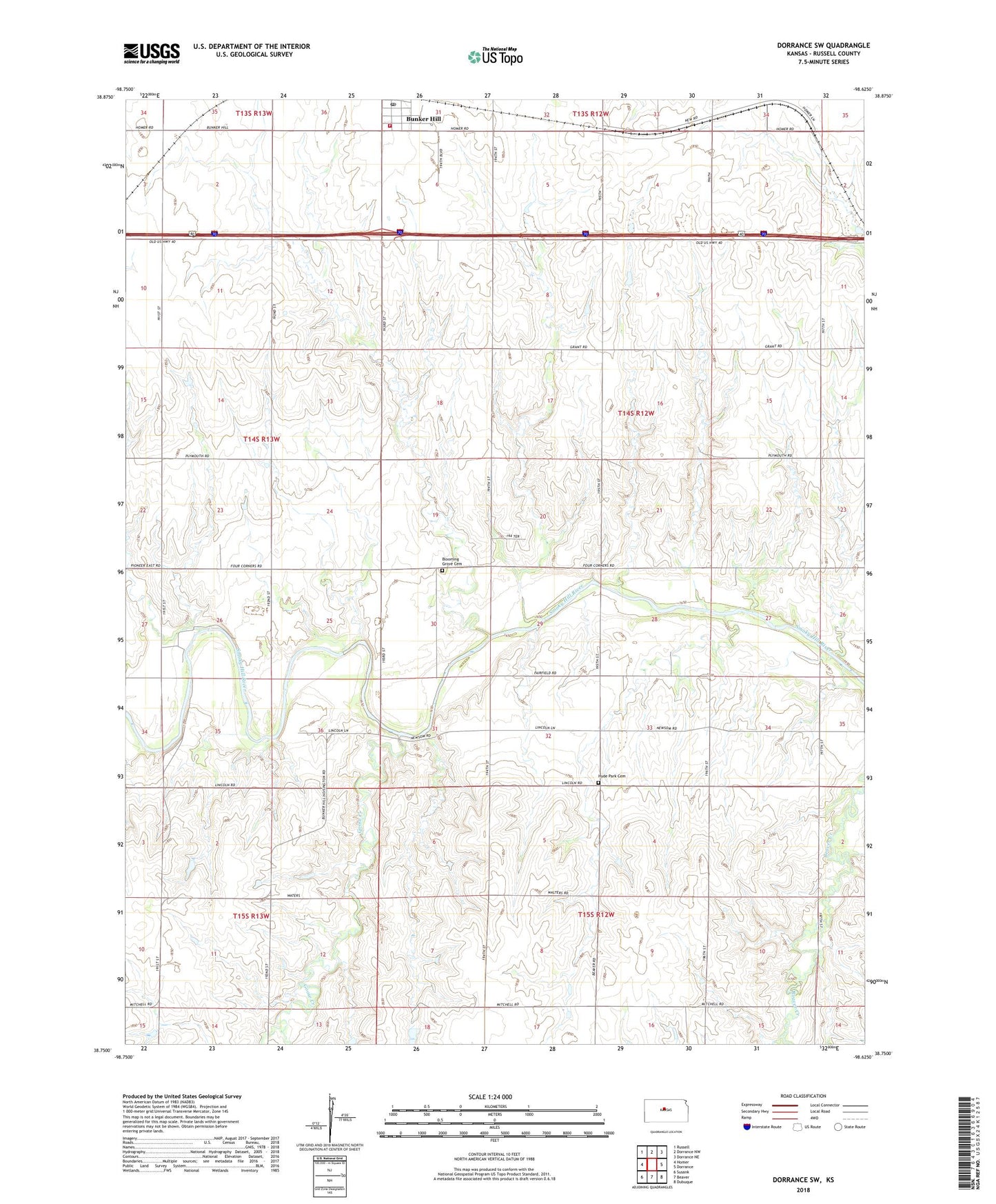 Dorrance SW Kansas US Topo Map Image