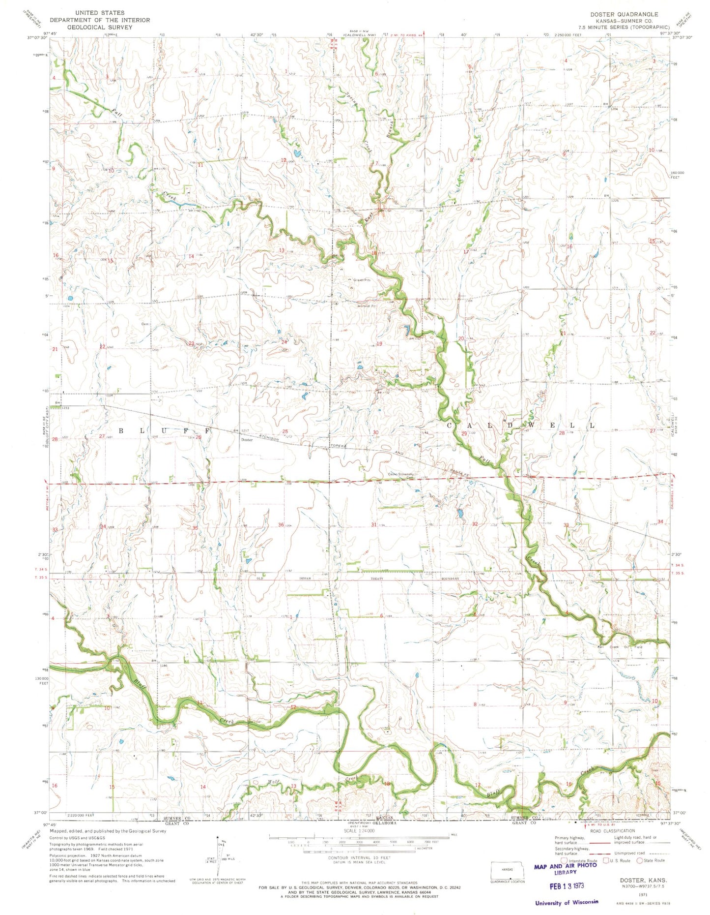 Classic USGS Doster Kansas 7.5'x7.5' Topo Map Image