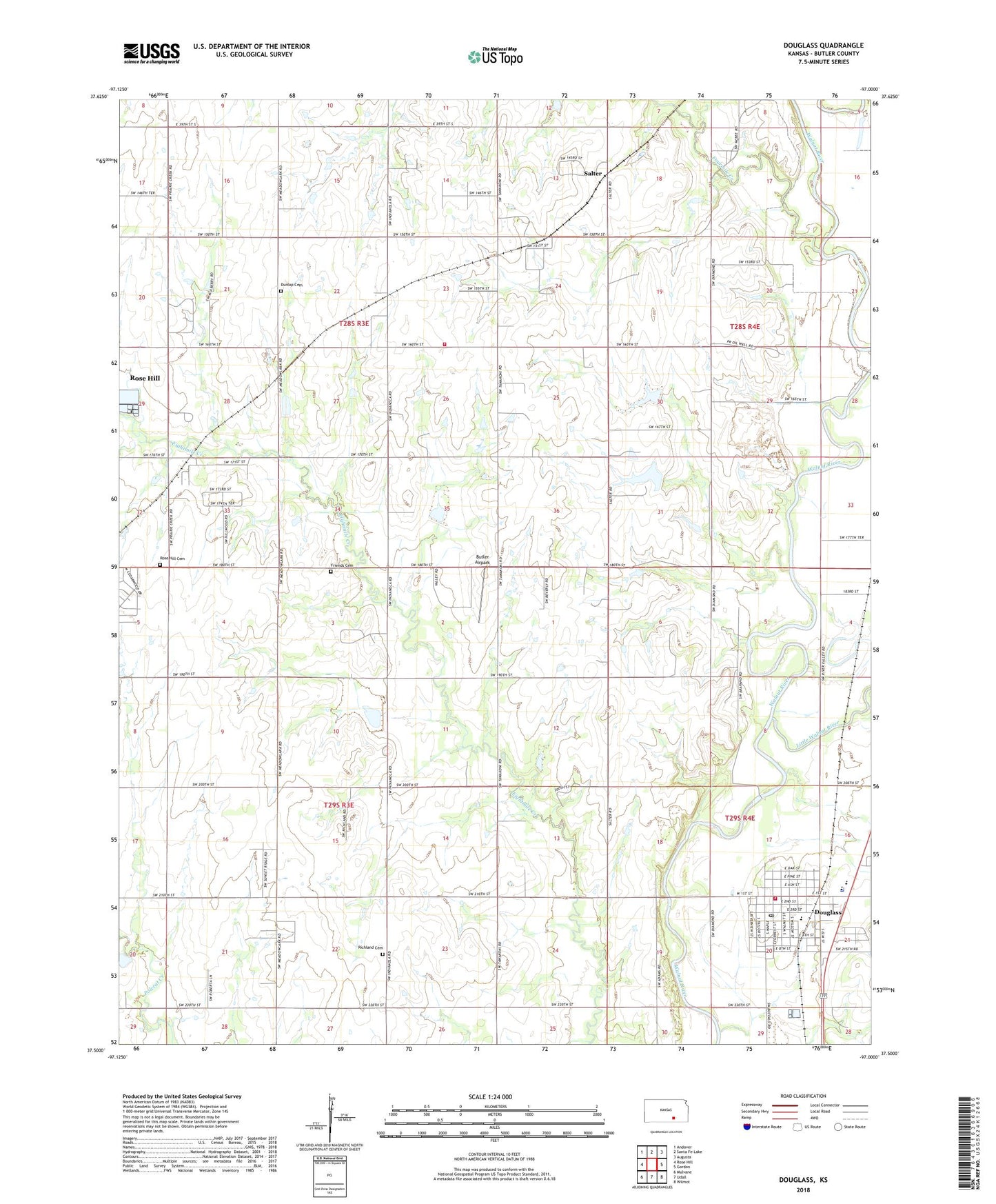 Douglass Kansas US Topo Map Image