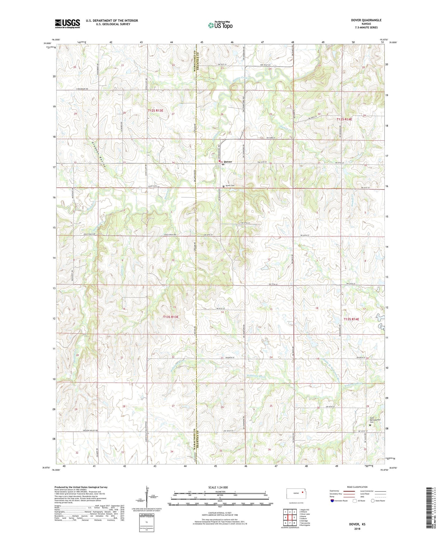 Dover Kansas US Topo Map Image