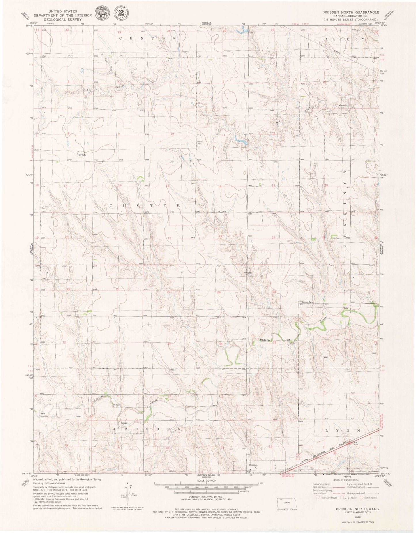Classic USGS Dresden North Kansas 7.5'x7.5' Topo Map Image