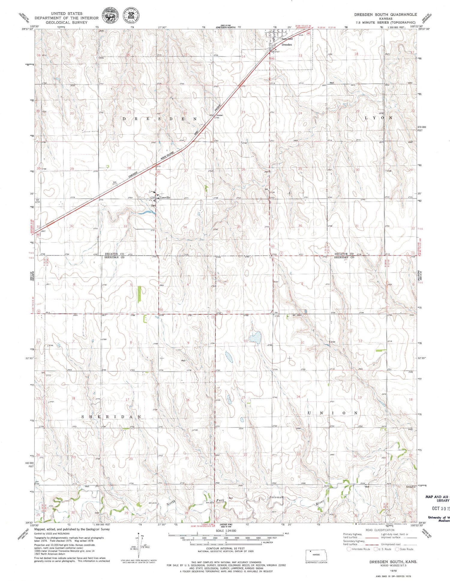 Classic USGS Dresden South Kansas 7.5'x7.5' Topo Map Image