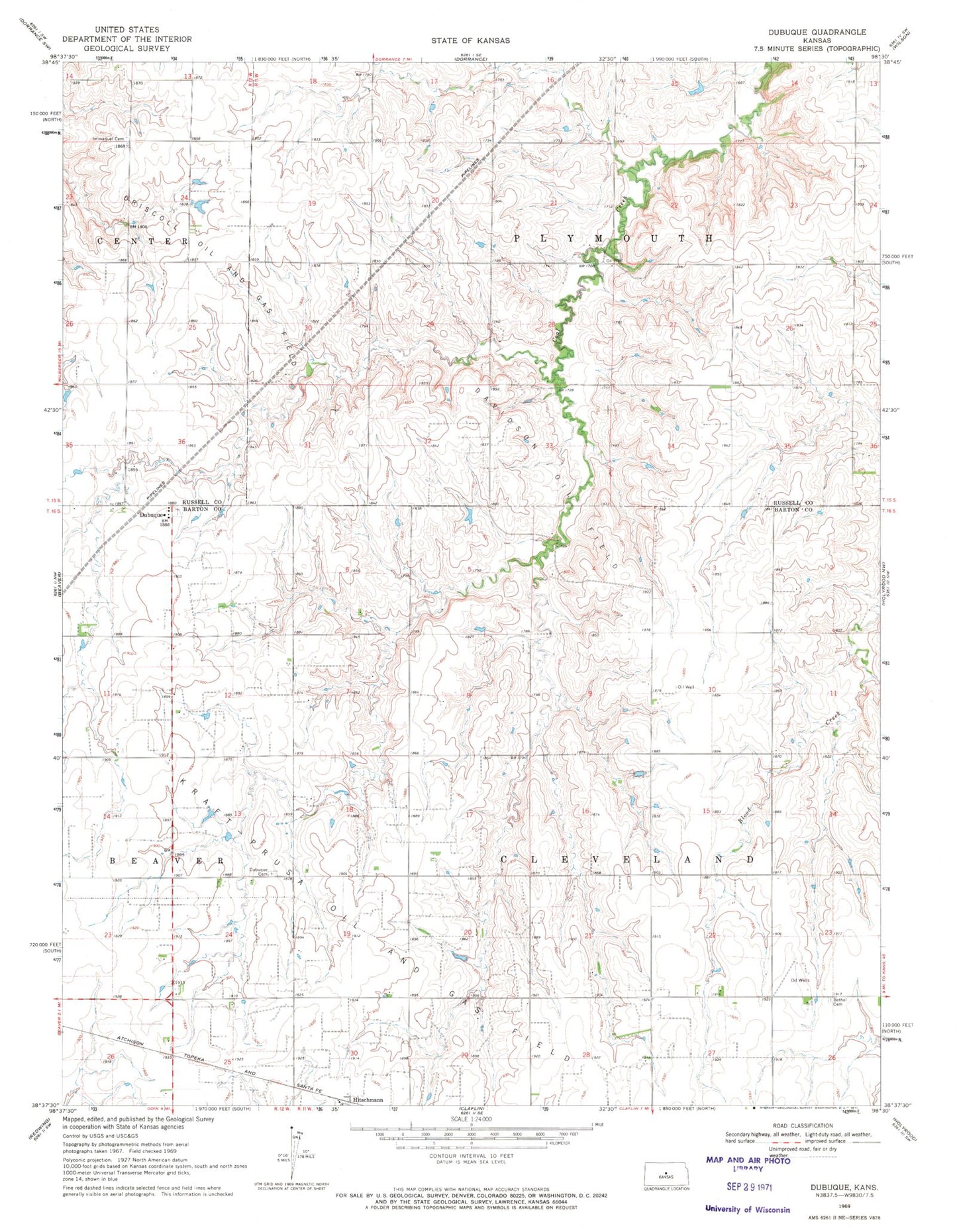 Classic USGS Dubuque Kansas 7.5'x7.5' Topo Map Image