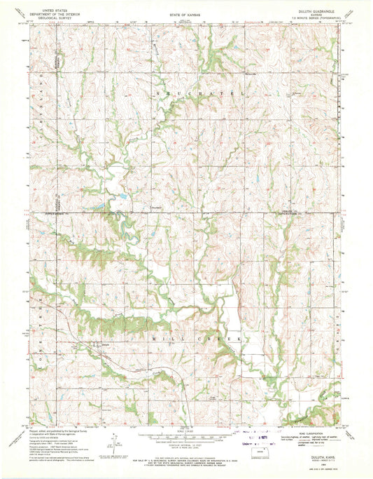 Classic USGS Duluth Kansas 7.5'x7.5' Topo Map Image
