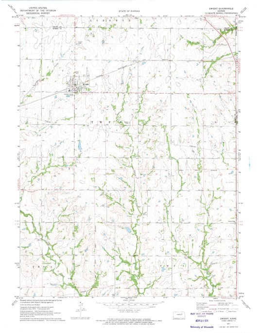 Classic USGS Dwight Kansas 7.5'x7.5' Topo Map Image