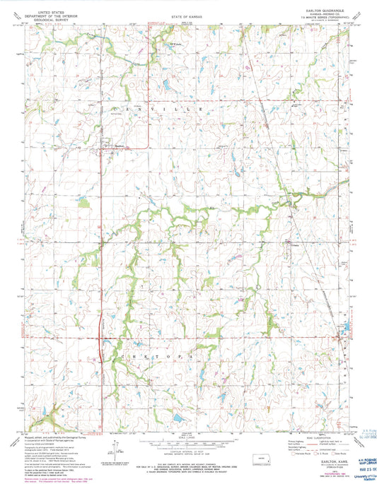 Classic USGS Earlton Kansas 7.5'x7.5' Topo Map Image