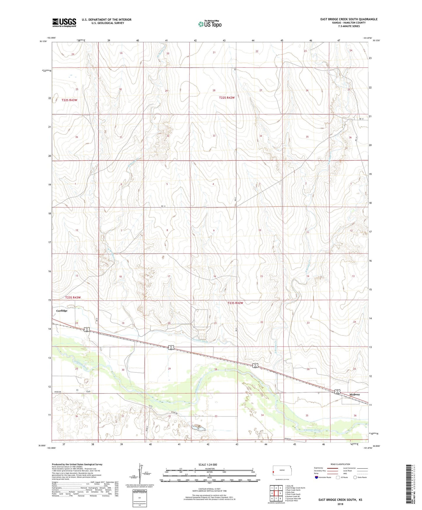 East Bridge Creek South Kansas US Topo Map Image