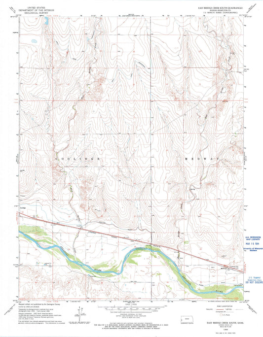 Classic USGS East Bridge Creek South Kansas 7.5'x7.5' Topo Map Image