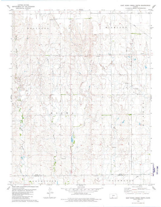 Classic USGS East Kiowa Creek North Kansas 7.5'x7.5' Topo Map Image