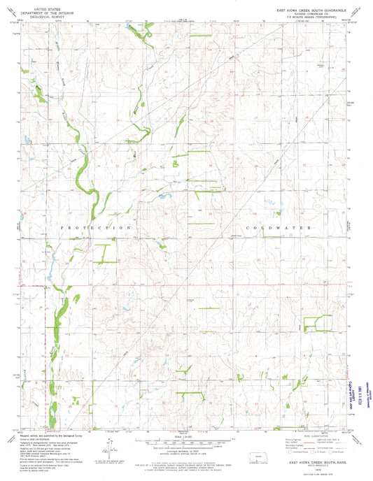 Classic USGS East Kiowa Creek South Kansas 7.5'x7.5' Topo Map Image