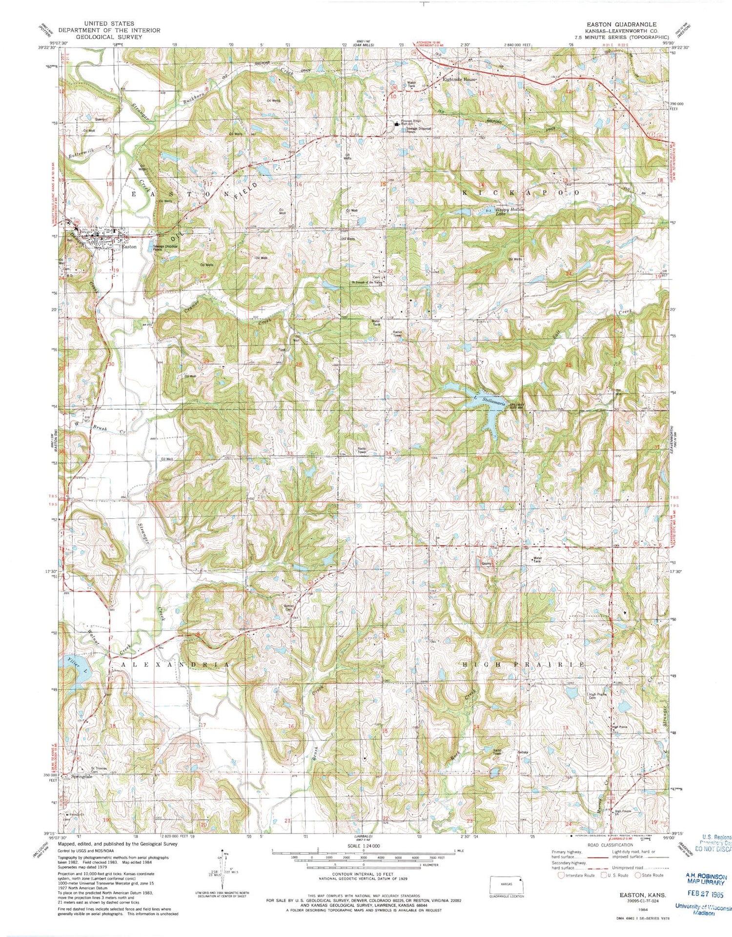 Classic USGS Easton Kansas 7.5'x7.5' Topo Map Image