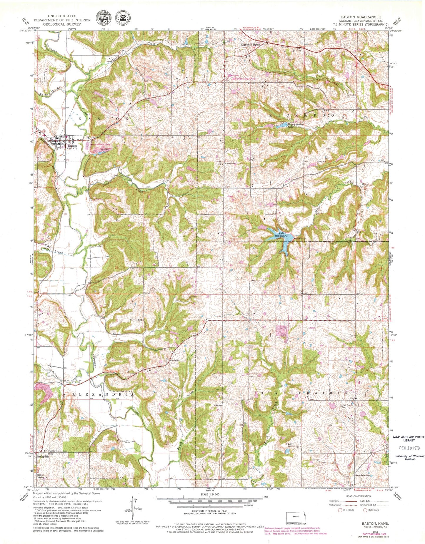 Classic USGS Easton Kansas 7.5'x7.5' Topo Map Image